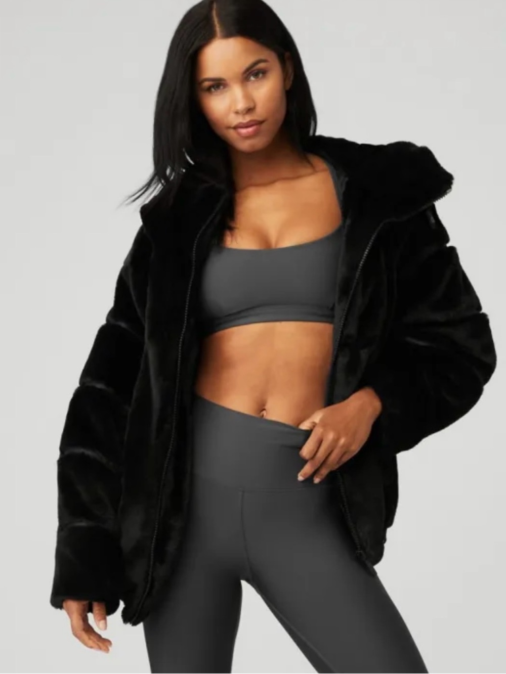 Alo Knock Out Faux Fur Hooded Jacket
